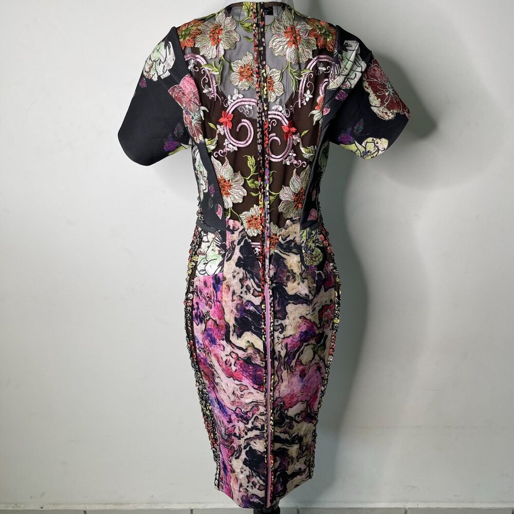 Byron Lara Women's Black Pink Short Sleeve Abstract Print Shift Dress Size 8 - Picture 3 of 10